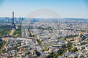 Paris skyline with Eiffel Tower, Les Invalides and business dist
