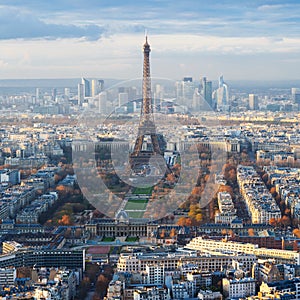 Paris skyline with Eiffel Tower over Champ de Mars