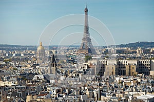 Paris skyline with the Eiffel tower on a sunny day