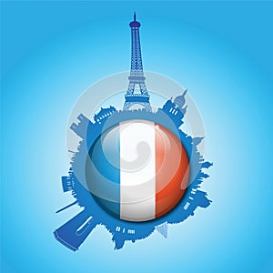 Paris Skyline Flag Globe Silhouette