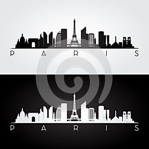 Paris skyline and landmarks silhouette