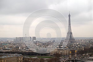 Paris skyline panorama. Eifel tower in the distance