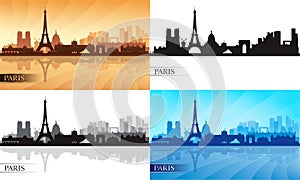 Paris skyline silhouettes set