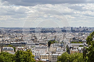 Paris skyline, view from the Sacre Coeur on Montmartre hill, France.