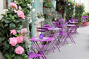 Paris street cafe with bright tables photo