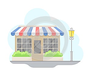Paris Street View with Store Facade and Streetlight Vector Illustration