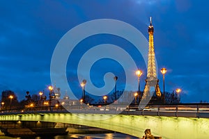 Paris and the Tour Eiffel by night, France