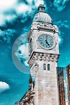 Paris. Tower of Station Gare de Lyon-  is one of the oldest and most beautiful train stations in Paris