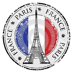 Paris town in France grunge stamp, eiffel tower vector