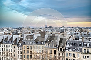 Paris, typical roofs with the Eiffel tower