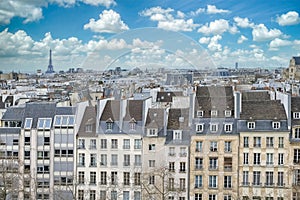 Paris, typical roofs with the Eiffel tower