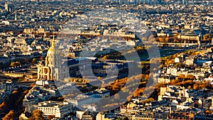 Paris view from above during a spectacular autumn sunset