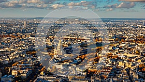 Paris view from above during a spectacular autumn sunset