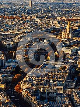 Paris view from above during a spectacular autumn sunset