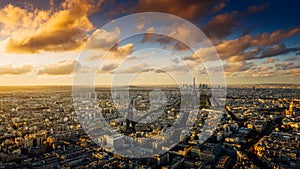 Paris view from above during a spectacular autumn sunset