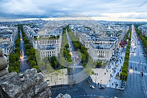 Paris view from the top of the Arc de Triumph, Par