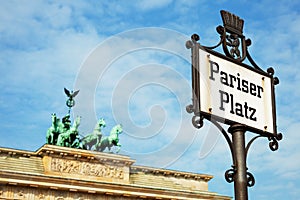Pariser Platz Sign and Brandenburg Gate photo