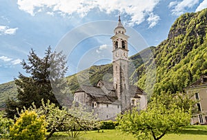 The parish church of the Beata Vergine Assunta in Moghegno, hamlet of Maggia, Ticino, Switzerland photo