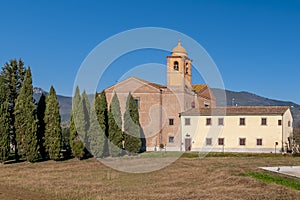 Parish church of the Madonna dell`Acqua in Cascina, Pisa, Italy, on a sunny day