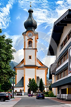 Parish church Mittersill/ Pfarrkirche Mittersill in the austrian alps, Europe