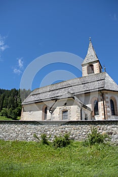 Parish church of San Vito, a small village at the foot of the Dolomites. Alps. South Tyrol. Italy
