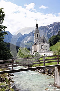 Parish Church of St. Sebastian in Ramsau. National Park Berchtesgadener Land. Upper Bavaria. Germany
