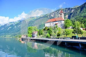 Parish church to the Brienz town on lake Brienz by Interlaken