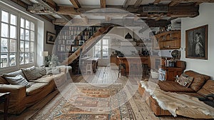 Parisian attic apartment with exposed beams and chic decor