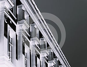 Parisian building facade in black and white negative