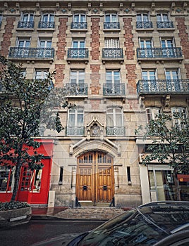 Parisian building facade. Vintage architectural details