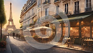 Parisian Charm: Cobblestone CafÃÂ©, Generative AI photo