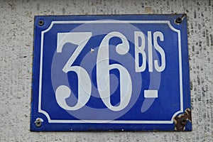 Parisian Street Number plaque: 36 bis