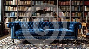 In a Parisianinspired library or study a velvettufted sofa in a deep navy or rich brown color adds a touch of