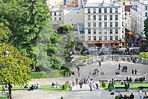 Parisians and tourists on Montmartre. Paris.