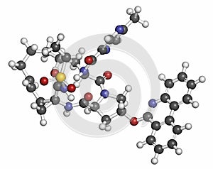 Paritaprevir hepatitis C virus (HCV) drug molecule (NS3-4A serine protease inhibitor). Atoms are represented as spheres with