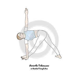 Parivrtta Trikonasana or Revolved Triangle Pose. Vector