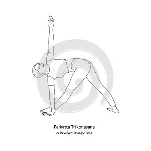 Parivrtta Trikonasana or Revolved Triangle Pose. Vector