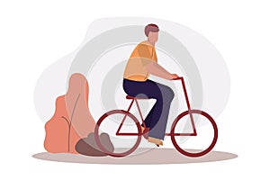 Park activities. Male on bicycle riding in park. Happy man on bike. Healthy lifestyle. Concept of outdoor recreation and