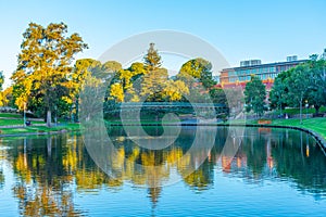 Park alongside Torrens river in Adelaide, Australia