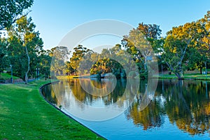 Park alongside Torrens river in Adelaide, Australia
