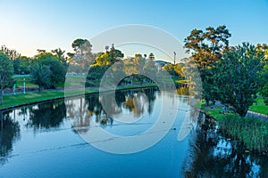 Park alongside Torrens river in Adelaide, Australia