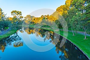 Park alongside Torrens river in Adelaide, Australia