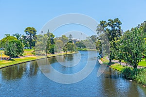 Park alongside Torrens river in Adelaide, Australia