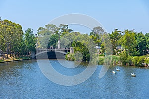 Park alongside Torrens river in Adelaide, Australia