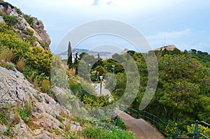Park area on Mount Lykavittos in Athens, Greece