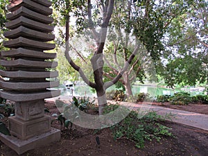 Park in Arizona with a Koi pond with a waterfall