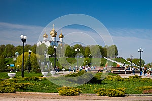 Park and Assumption Cathedral of the Russian orthodox church, Yaroslavl