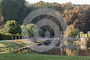 Park of the Baroque Augustusburg Castle is one of the first important creations of Rococo in Bruhl near Bonn, North Rhine Westphal