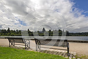 Park Bench along Capitol Lake in Olympia Washington