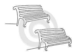 Park bench, garden bench. Continuous line drawing. Linear vector illustration, isolated on white background